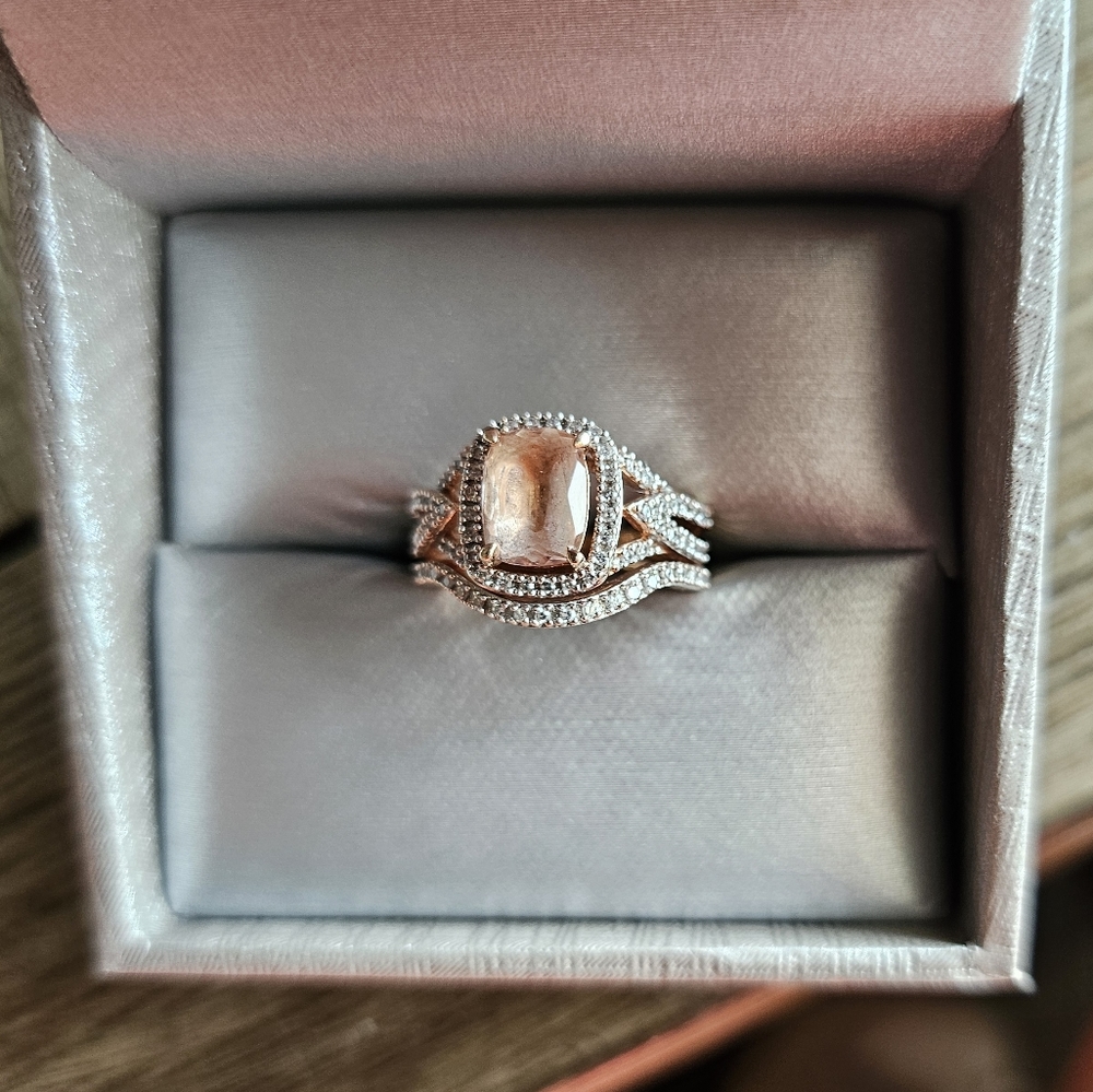 Size 5 Morganite and Diamond Bridal Ring Set